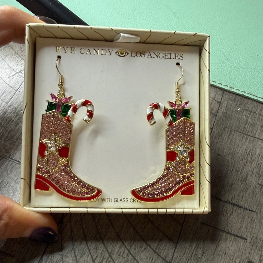 Eye Candy Festive Pink and Red Boot Earrings